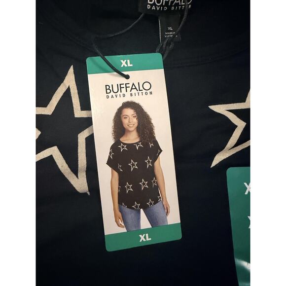 NWT Buffalo David Bitton Star Print Crewneck T-Shirt Womens XL Black - Picture 3 of 4